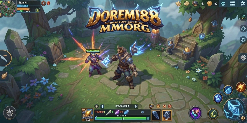 Tampilan seru gameplay DOREMI88 menunjukkan pertempuran epik di dunia MMORPG.
