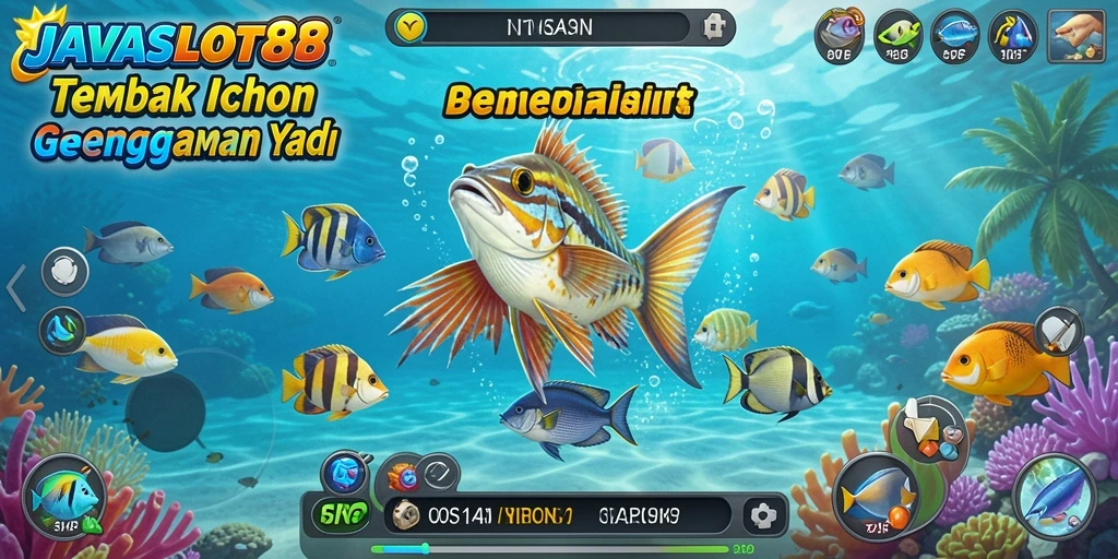 Screenshot utama dari <strong>JAVASLOT88</strong> menunjukkan aksi menembak ikan yang seru.