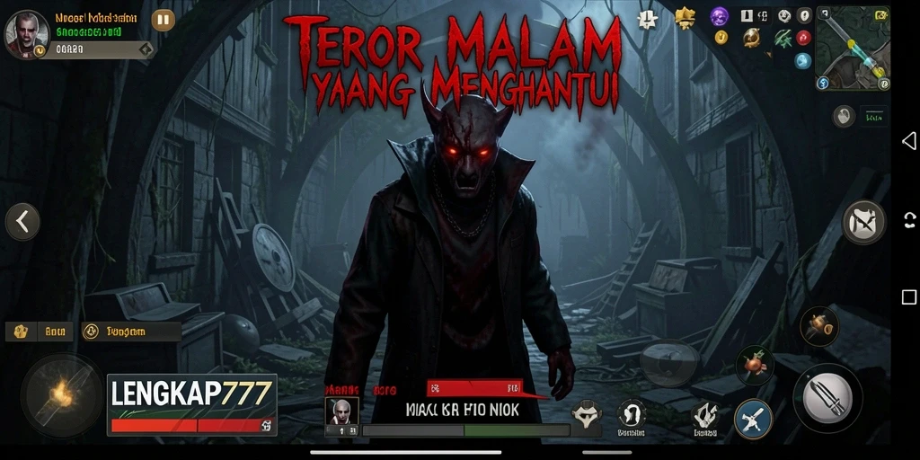 Screenshot gameplay LENGKAP777 yang menunjukkan suasana mencekam.