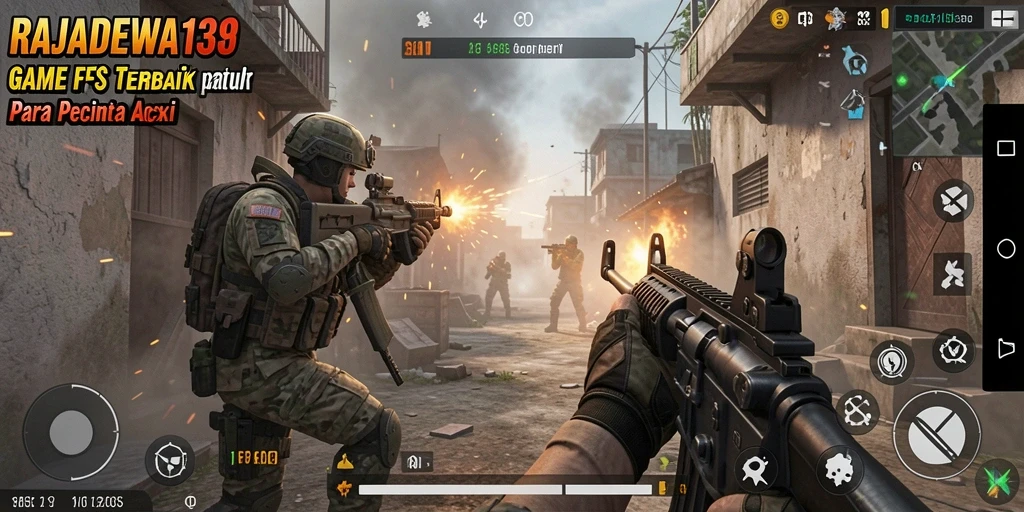 Screenshot menunjukkan aksi seru dalam gameplay FPS RAJADEWA138.