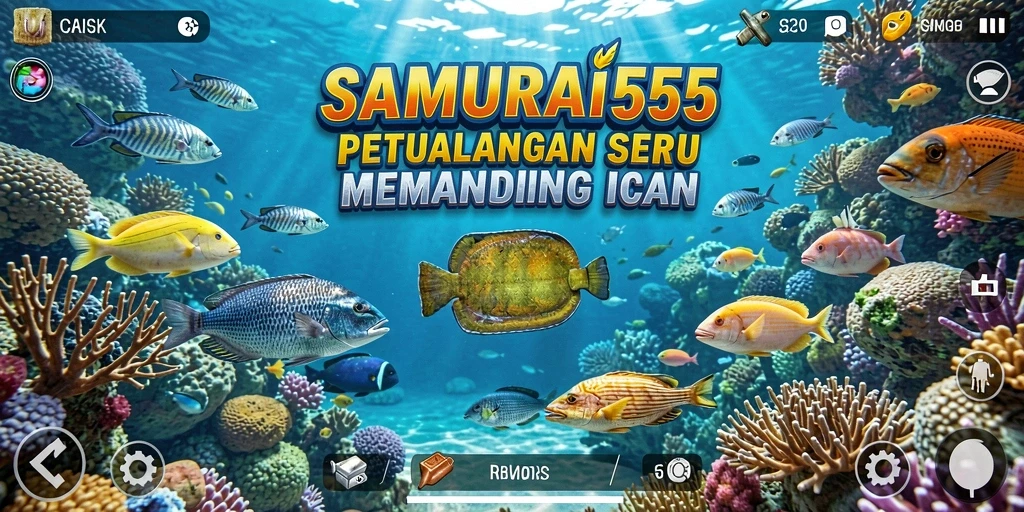 Screenshot gameplay SAMURAI555 dengan aksi menembak ikan yang seru.